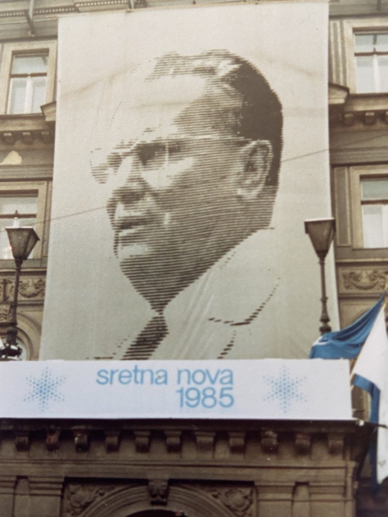 Marshal Tito of Yugoslavia, on a banner in 1985 in Sarajevo